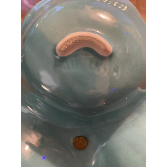 Vintage Teal Blue California Pottery 502 Divided Flower Dish Center Gold Handle - Picture 5 of 5